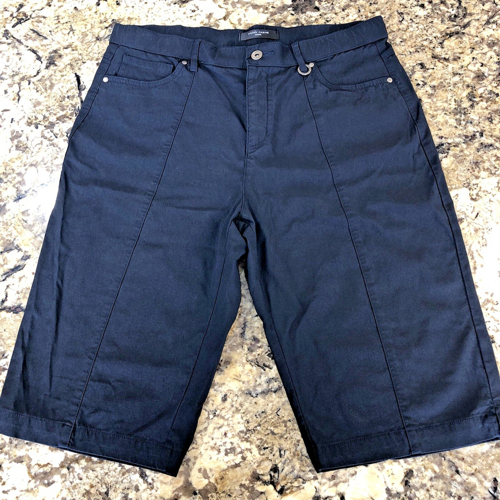 Size 12 X 13 Simon Chang Womens Shorts Black Stretch Casual Below Knee CN